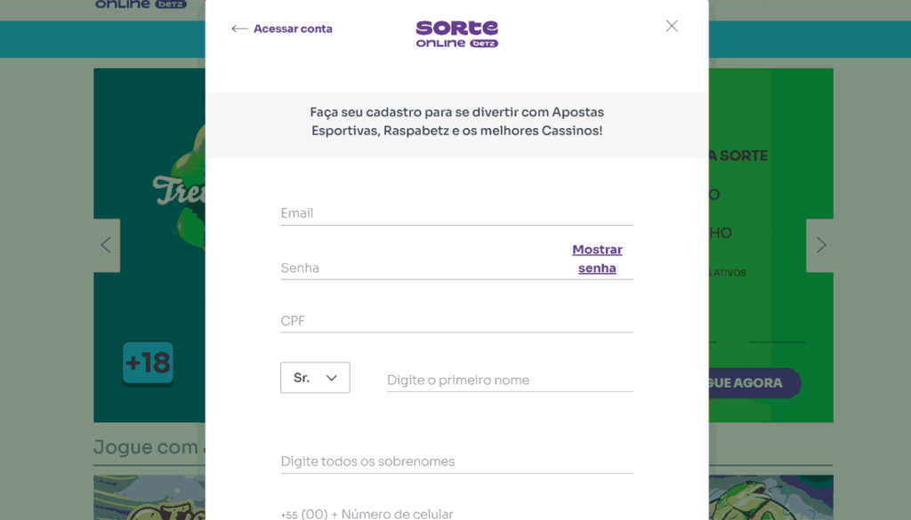 Cadastro SorteOnline Brasil