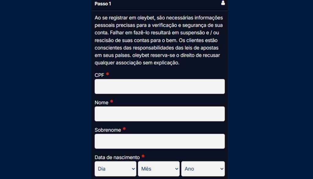 Cadastro OleyBet Brasil